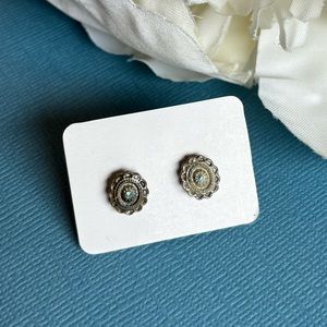 Vintage Silver Stud Earrings with Blue Stones